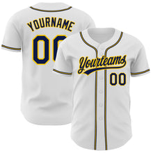 Load image into Gallery viewer, Custom White Navy-Gold Authentic Baseball Jersey
