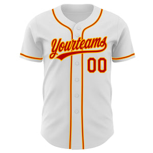 Custom White Red-Gold Authentic Baseball Jersey