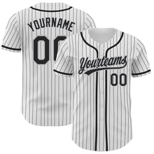 Load image into Gallery viewer, Custom White Black Pinstripe Black-Gray Authentic Baseball Jersey
