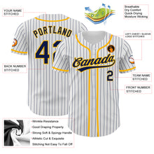 Load image into Gallery viewer, Custom White Navy Pinstripe Navy-Gold Authentic Baseball Jersey
