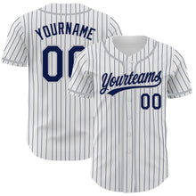 Load image into Gallery viewer, Custom White Navy Pinstripe Navy-Gray Authentic Baseball Jersey
