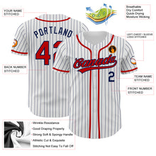 Load image into Gallery viewer, Custom White Navy Pinstripe Red Authentic Baseball Jersey
