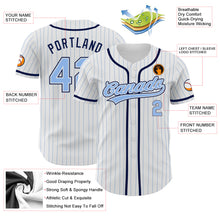 Load image into Gallery viewer, Custom White Light Blue Pinstripe Light Blue-Navy Authentic Baseball Jersey
