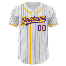 Load image into Gallery viewer, Custom White Purple Pinstripe Purple-Gold Authentic Baseball Jersey
