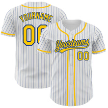 Load image into Gallery viewer, Custom White Royal Pinstripe Gold Authentic Baseball Jersey
