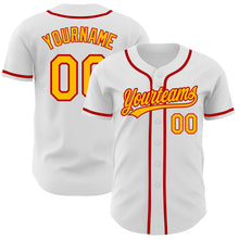 Load image into Gallery viewer, Custom White Gold-Red Authentic Baseball Jersey
