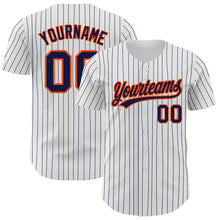 Load image into Gallery viewer, Custom White Navy Pinstripe Navy-Orange Authentic Baseball Jersey
