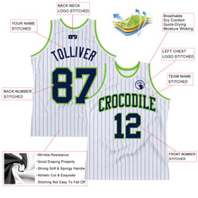 Load image into Gallery viewer, Custom White Navy Pinstripe Navy-Neon Green Authentic Basketball Jersey
