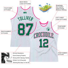 Load image into Gallery viewer, Custom White Kelly Green Pinstripe Kelly Green-Pink Authentic Basketball Jersey
