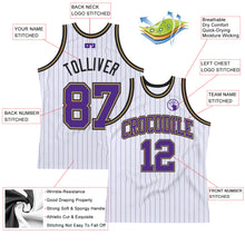 Load image into Gallery viewer, Custom White Purple Pinstripe Purple Old Gold-Black Authentic Basketball Jersey
