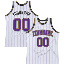 Load image into Gallery viewer, Custom White Purple Pinstripe Purple Old Gold-Black Authentic Basketball Jersey
