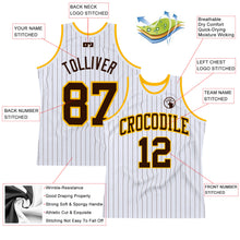 Load image into Gallery viewer, Custom White Brown Pinstripe Brown-Gold Authentic Basketball Jersey
