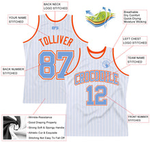 Load image into Gallery viewer, Custom White Light Blue Pinstripe Light Blue-Orange Authentic Basketball Jersey
