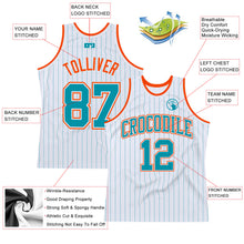 Load image into Gallery viewer, Custom White Teal Pinstripe Teal-Orange Authentic Basketball Jersey
