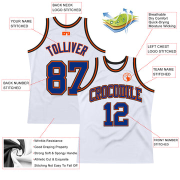 Custom White Royal Orange-Black Authentic Throwback Basketball Jersey