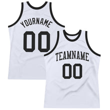 Load image into Gallery viewer, Custom White Black Authentic Throwback Basketball Jersey
