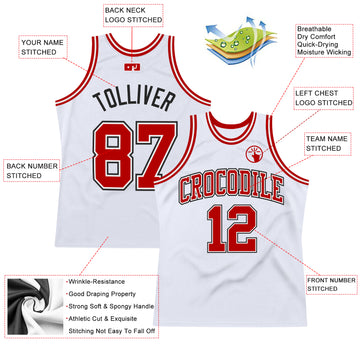 Custom White Red-Black Authentic Throwback Basketball Jersey