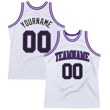 Custom White Black-Purple Authentic Throwback Basketball Jersey