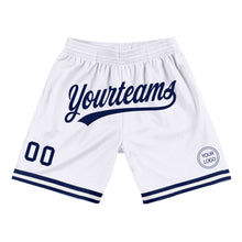 Load image into Gallery viewer, Custom White Navy Authentic Throwback Basketball Shorts
