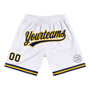 Custom White Navy-Gold Authentic Throwback Basketball Shorts