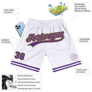 Custom White Purple Old Gold-Black Authentic Throwback Basketball Shorts