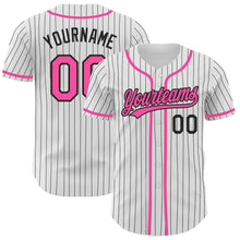 Load image into Gallery viewer, Custom White Black Pinstripe Pink Authentic Baseball Jersey
