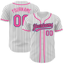 Load image into Gallery viewer, Custom White Black Pinstripe Pink-Light Blue Authentic Baseball Jersey
