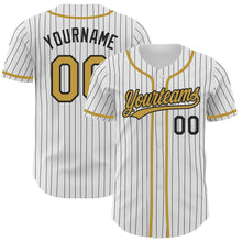 Load image into Gallery viewer, Custom White Black Pinstripe Old Gold Authentic Baseball Jersey
