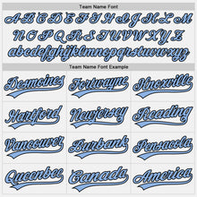 Load image into Gallery viewer, Custom White Black Pinstripe Light Blue Authentic Baseball Jersey
