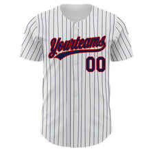 Load image into Gallery viewer, Custom White Navy Pinstripe Navy-Red Authentic Baseball Jersey

