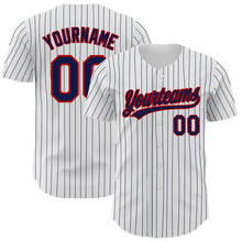 Load image into Gallery viewer, Custom White Navy Pinstripe Navy-Red Authentic Baseball Jersey

