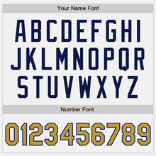 Load image into Gallery viewer, Custom White Navy Pinstripe Old Gold Authentic Baseball Jersey
