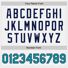 Load image into Gallery viewer, Custom White Navy Pinstripe Teal Authentic Baseball Jersey
