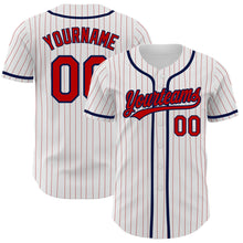 Load image into Gallery viewer, Custom White Red Pinstripe Red-Navy Authentic Baseball Jersey
