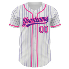 Load image into Gallery viewer, Custom White Purple Pinstripe Pink Authentic Baseball Jersey
