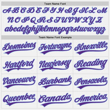 Load image into Gallery viewer, Custom White Purple Pinstripe Light Blue Authentic Baseball Jersey
