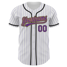 Load image into Gallery viewer, Custom White Purple Pinstripe Purple Old Gold-Black Authentic Baseball Jersey
