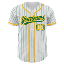 Load image into Gallery viewer, Custom White Kelly Green Pinstripe Gold Authentic Baseball Jersey
