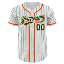 Load image into Gallery viewer, Custom White Green Pinstripe Green-Orange Authentic Baseball Jersey
