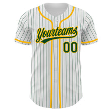 Load image into Gallery viewer, Custom White Green Pinstripe Green-Gold Authentic Baseball Jersey
