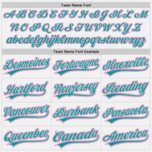 Load image into Gallery viewer, Custom White Teal Pinstripe Pink Authentic Baseball Jersey
