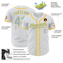 Load image into Gallery viewer, Custom White Light Blue Pinstripe Light Blue-Yellow Authentic Baseball Jersey
