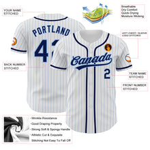 Load image into Gallery viewer, Custom White Light Blue Pinstripe Navy Authentic Baseball Jersey
