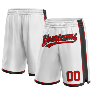 Custom White Red-Black Authentic Basketball Shorts