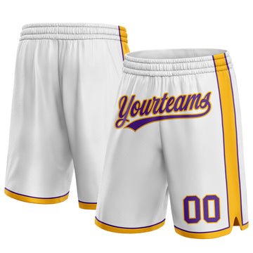 Custom White Purple-Gold Authentic Basketball Shorts