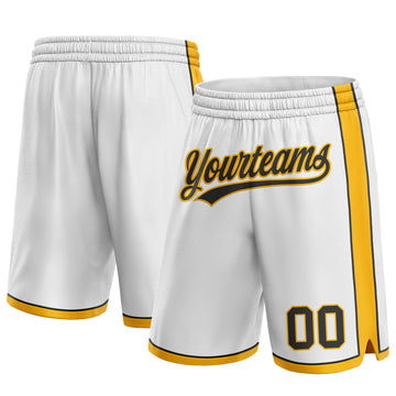 Custom White Black-Gold Authentic Basketball Shorts