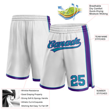 Custom White Teal-Purple Authentic Basketball Shorts