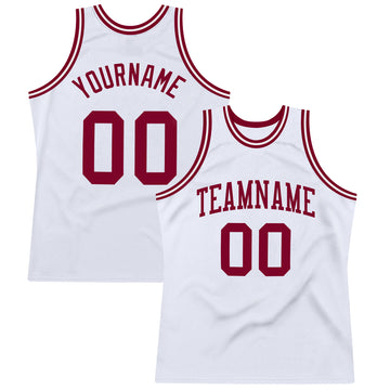 Custom White Maroon Authentic Throwback Basketball Jersey