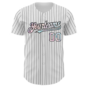 Custom White Black Pinstripe Tie Dye Authentic Baseball Jersey