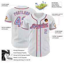 Load image into Gallery viewer, Custom White Light Blue Pinstripe Red Authentic Baseball Jersey
